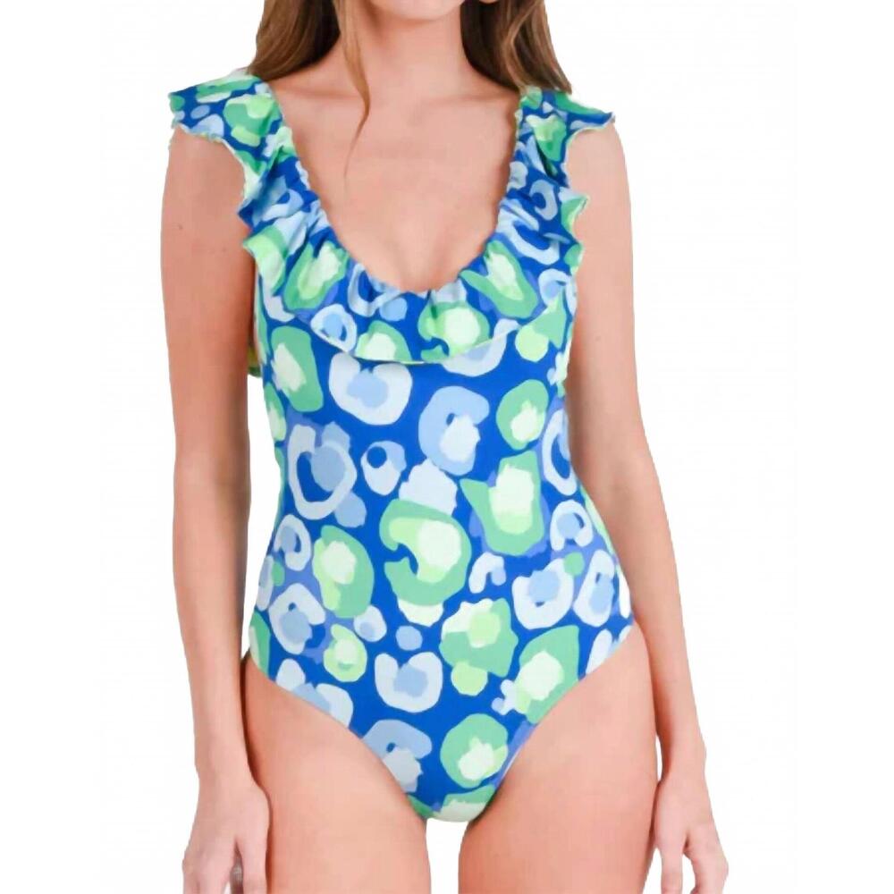 NEW EMILY MCCARTHY lola reversible one-piece swimsuit in sea glass spotcheetah/d
